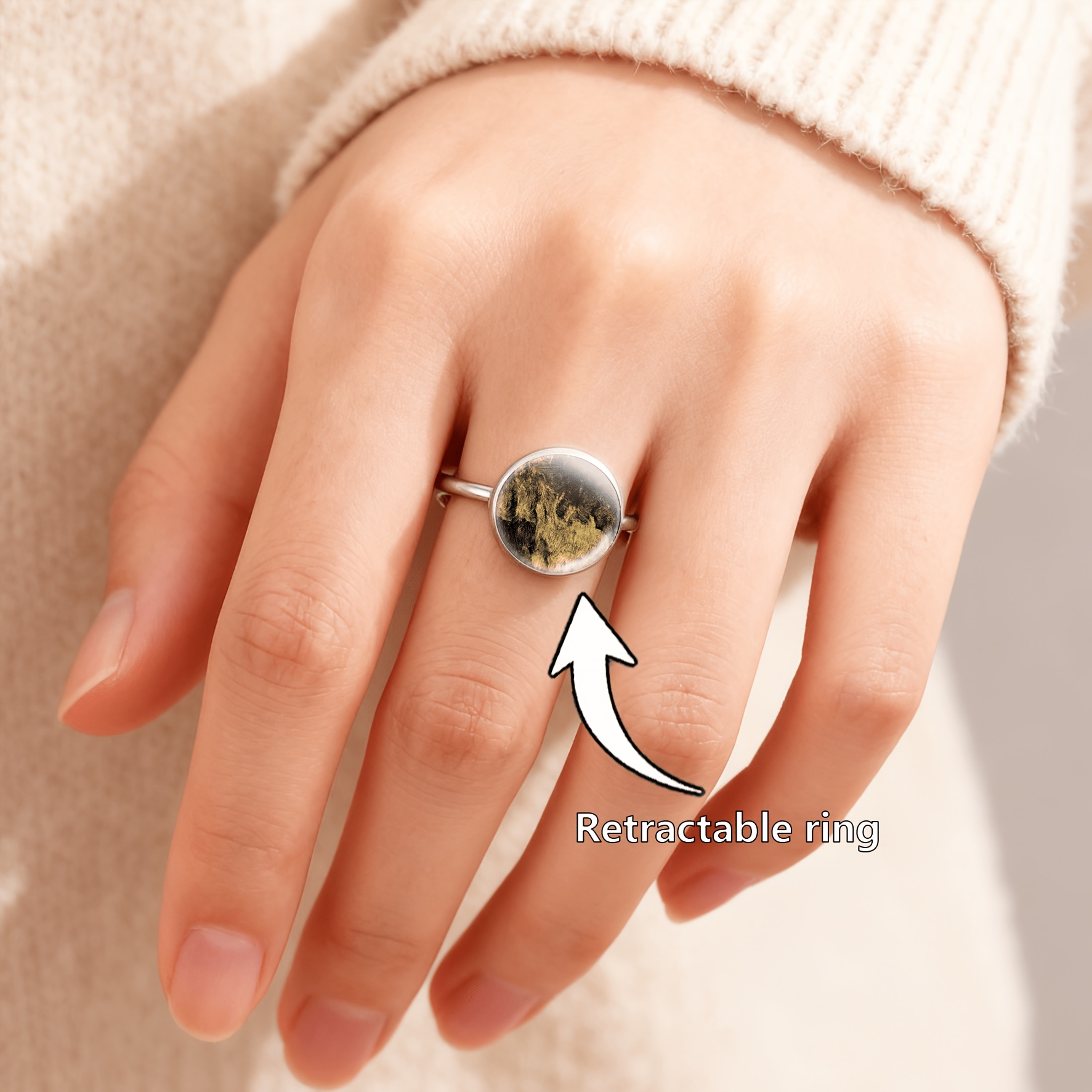 Colored Glass Inlaid Open Ring with Golden Black Texture